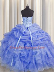 Unique Sweetheart Sleeveless Organza Ball Gown Prom Dress Beading and Ruffles Lace Up