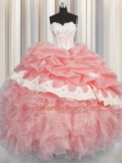 Fantastic Pick Ups Watermelon Red and Baby Pink Sleeveless Organza Lace Up Sweet 16 Dress for Military Ball and Sweet 16 and Quinceanera