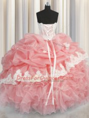Fantastic Pick Ups Watermelon Red and Baby Pink Sleeveless Organza Lace Up Sweet 16 Dress for Military Ball and Sweet 16 and Quinceanera