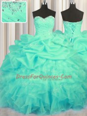 Fancy Pick Ups Floor Length Ball Gowns Sleeveless Turquoise Sweet 16 Quinceanera Dress Lace Up