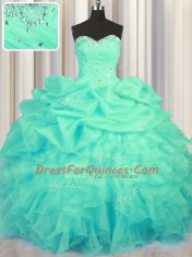 Fancy Pick Ups Floor Length Ball Gowns Sleeveless Turquoise Sweet 16 Quinceanera Dress Lace Up