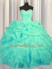 Fancy Pick Ups Floor Length Ball Gowns Sleeveless Turquoise Sweet 16 Quinceanera Dress Lace Up