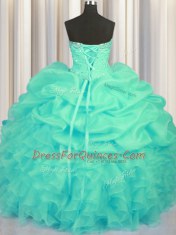 Fancy Pick Ups Floor Length Ball Gowns Sleeveless Turquoise Sweet 16 Quinceanera Dress Lace Up