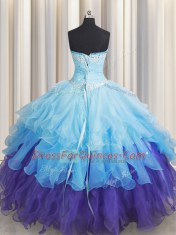 Multi-color Sleeveless Beading and Ruffles and Ruffled Layers and Sequins Floor Length Sweet 16 Dress