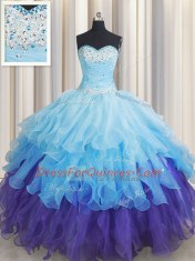 Multi-color Sleeveless Beading and Ruffles and Ruffled Layers and Sequins Floor Length Sweet 16 Dress