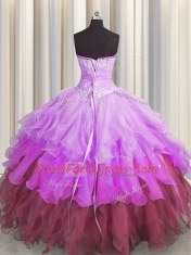 Sleeveless Organza Floor Length Lace Up Sweet 16 Quinceanera Dress in Multi-color with Beading and Ruffles and Ruffled Layers and Pick Ups