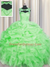 Scoop Lace Up Vestidos de Quinceanera Beading and Pick Ups Sleeveless Floor Length