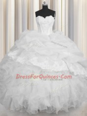 Organza Sweetheart Sleeveless Lace Up Beading and Appliques and Ruffles and Pick Ups Sweet 16 Dresses in White
