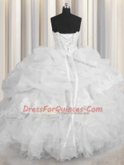 Organza Sweetheart Sleeveless Lace Up Beading and Appliques and Ruffles and Pick Ups Sweet 16 Dresses in White