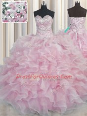 Delicate Bling-bling Organza Sleeveless Floor Length 15 Quinceanera Dress and Beading and Ruffles