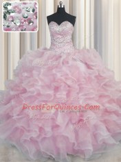 Delicate Bling-bling Organza Sleeveless Floor Length 15 Quinceanera Dress and Beading and Ruffles