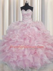 Delicate Bling-bling Organza Sleeveless Floor Length 15 Quinceanera Dress and Beading and Ruffles