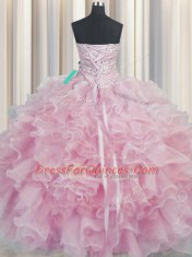 Delicate Bling-bling Organza Sleeveless Floor Length 15 Quinceanera Dress and Beading and Ruffles