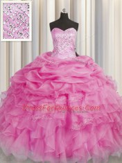 Exceptional Sweetheart Sleeveless Organza Ball Gown Prom Dress Beading and Ruffles Lace Up