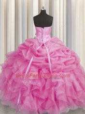 Exceptional Sweetheart Sleeveless Organza Ball Gown Prom Dress Beading and Ruffles Lace Up
