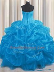 Baby Blue Strapless Lace Up Beading and Ruffles and Pick Ups Sweet 16 Dresses Sleeveless