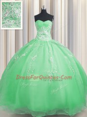 Zipper Up Ball Gowns Organza Sweetheart Sleeveless Beading and Appliques Floor Length Zipper Ball Gown Prom Dress