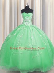 Zipper Up Ball Gowns Organza Sweetheart Sleeveless Beading and Appliques Floor Length Zipper Ball Gown Prom Dress