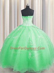 Zipper Up Ball Gowns Organza Sweetheart Sleeveless Beading and Appliques Floor Length Zipper Ball Gown Prom Dress