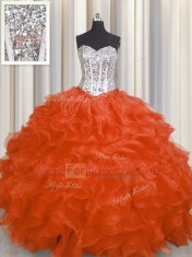 Red Lace Up Sweet 16 Dress Beading and Ruffles Sleeveless Floor Length