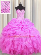 Organza Sleeveless Floor Length Sweet 16 Dress and Beading and Ruffles and Pick Ups