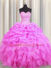 Organza Sleeveless Floor Length Sweet 16 Dress and Beading and Ruffles and Pick Ups