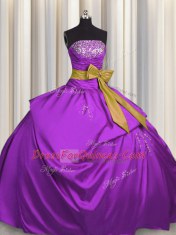 Bowknot Floor Length Ball Gowns Sleeveless Purple Sweet 16 Dress Lace Up