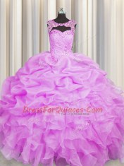 Pick Ups Ball Gowns Quinceanera Gowns Lilac Scoop Organza Sleeveless Floor Length Lace Up