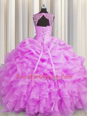 Pick Ups Ball Gowns Quinceanera Gowns Lilac Scoop Organza Sleeveless Floor Length Lace Up