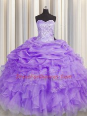 Organza Sweetheart Sleeveless Lace Up Beading and Ruffles Sweet 16 Quinceanera Dress in Lavender