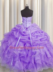 Organza Sweetheart Sleeveless Lace Up Beading and Ruffles Sweet 16 Quinceanera Dress in Lavender