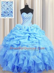 Pick Ups Floor Length Ball Gowns Sleeveless Baby Blue 15 Quinceanera Dress Backless