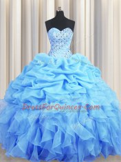 Pick Ups Floor Length Ball Gowns Sleeveless Baby Blue 15 Quinceanera Dress Backless