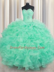 Floor Length Apple Green Sweet 16 Quinceanera Dress Sweetheart Sleeveless Lace Up