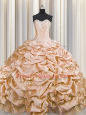 Brush Train Peach Sleeveless Beading and Pick Ups Lace Up Quinceanera Gowns