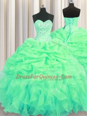 Pick Ups Sweetheart Sleeveless Lace Up 15 Quinceanera Dress Green Organza