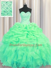 Pick Ups Sweetheart Sleeveless Lace Up 15 Quinceanera Dress Green Organza