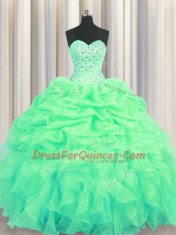 Pick Ups Sweetheart Sleeveless Lace Up 15 Quinceanera Dress Green Organza