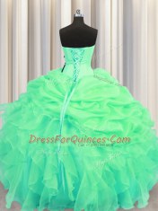 Pick Ups Sweetheart Sleeveless Lace Up 15 Quinceanera Dress Green Organza