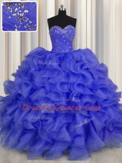 Decent Royal Blue Lace Up Sweet 16 Dresses Beading and Ruffles Sleeveless Floor Length