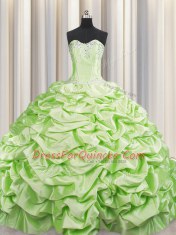 Pick Ups Brush Train Yellow Green Quinceanera Gown Sweetheart Sleeveless Sweep Train Lace Up