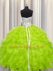 New Style Sweetheart Sleeveless Organza Sweet 16 Dress Beading and Ruffles Lace Up