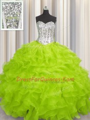 New Style Sweetheart Sleeveless Organza Sweet 16 Dress Beading and Ruffles Lace Up