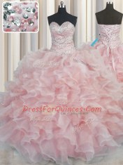 High Quality Bling-bling Sleeveless Beading and Ruffles Lace Up Sweet 16 Quinceanera Dress