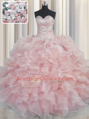 High Quality Bling-bling Sleeveless Beading and Ruffles Lace Up Sweet 16 Quinceanera Dress