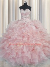 High Quality Bling-bling Sleeveless Beading and Ruffles Lace Up Sweet 16 Quinceanera Dress