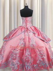 Edgy Embroidery Ball Gowns Quince Ball Gowns Rose Pink Sweetheart Taffeta Sleeveless Floor Length Lace Up