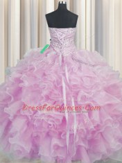 Edgy Bling-bling Lilac Sleeveless Beading and Ruffles Floor Length Sweet 16 Quinceanera Dress