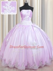 Spectacular Floor Length Lilac Quinceanera Gown Strapless Sleeveless Lace Up
