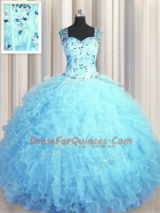 See Through Zipper Up Sleeveless Beading and Ruffles Zipper Ball Gown Prom Dress